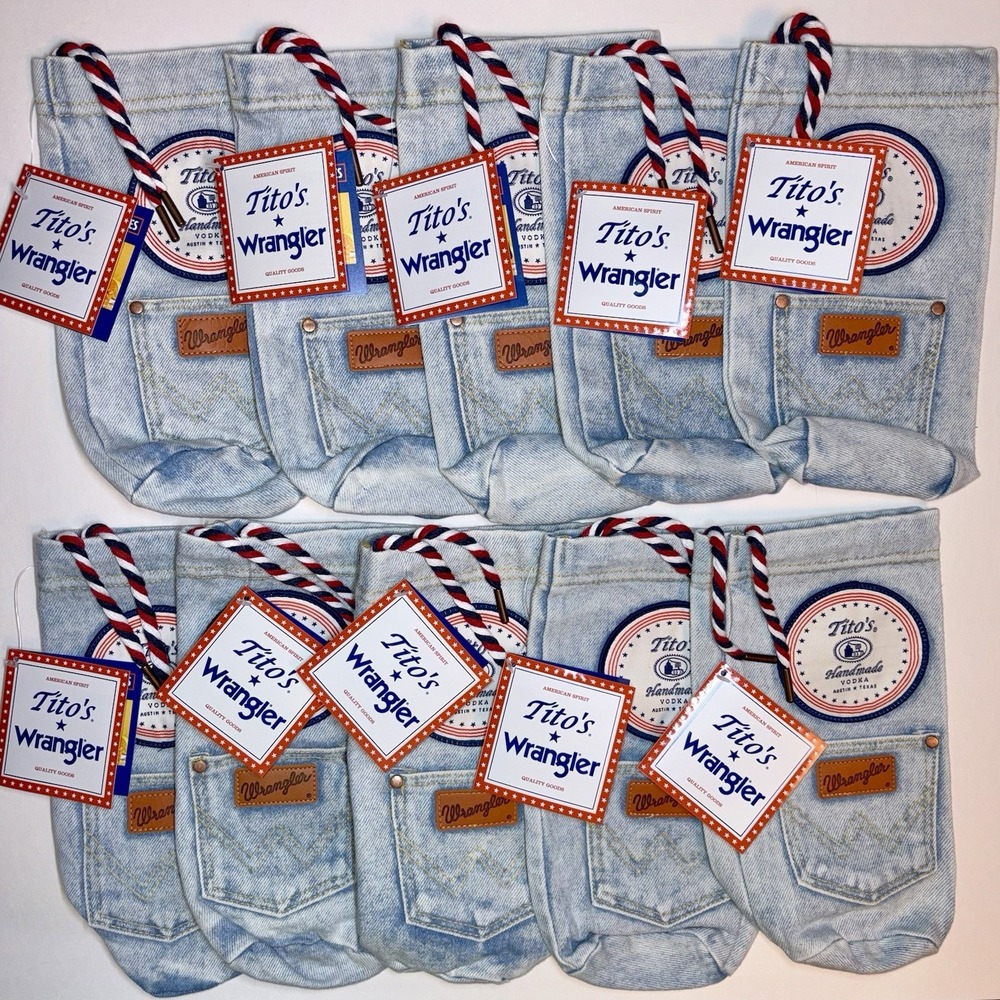 Tito's Vodka Wrangler Jeans (1.0 Liter) Bottle Sleeve Denim Bottle Holder Lot 10